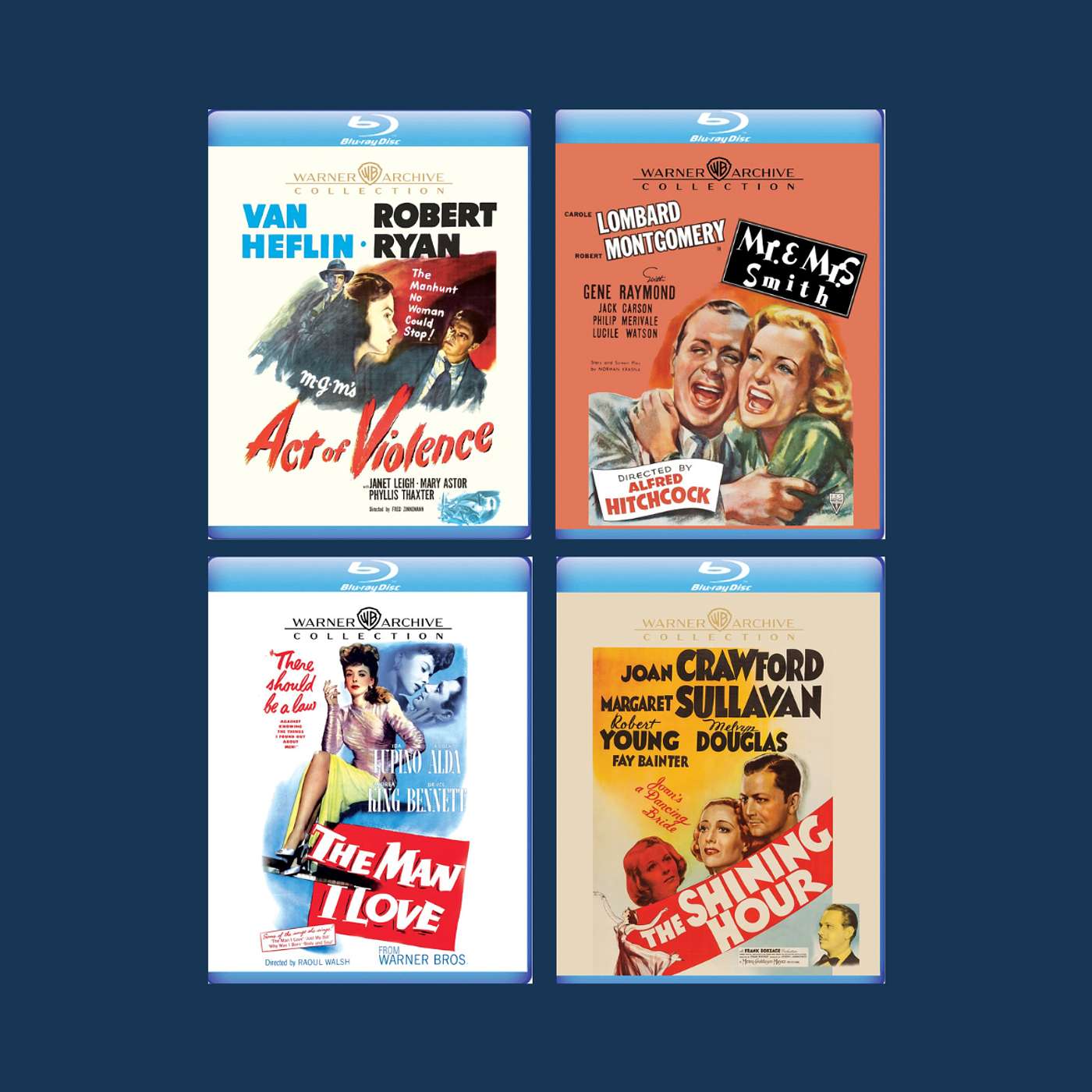 4 Classics Now on Blu-ray: An Act of Violence, Hitchcock’s Screwball Comedy "Mr. and Mrs. Smith," "The Man I Love" with six more minutes restored, and "The Shining Hour"