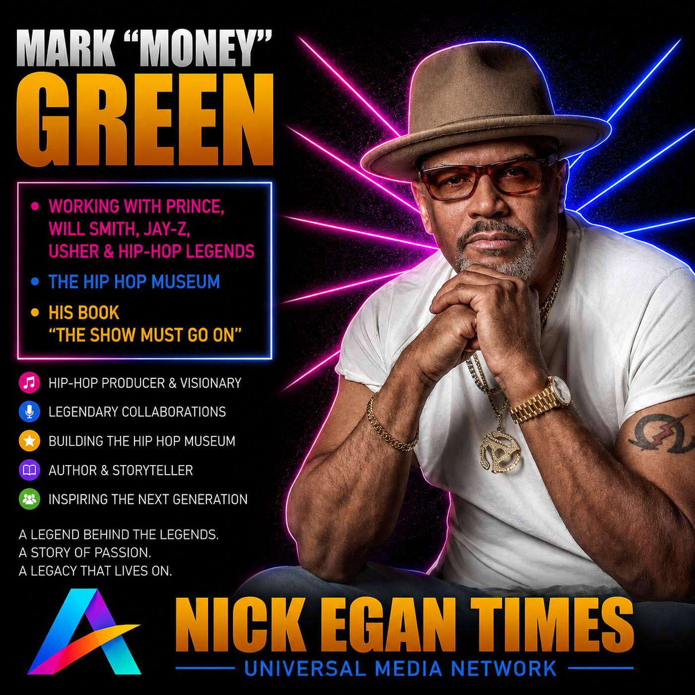 Mark “Money” Green Working with Prince, Will Smith, Jay-Z, Usher & Hip-Hop Legends, The Hip Hop Museum & His Book “The Show Must Go On” | Nick Egan Times episode artwork