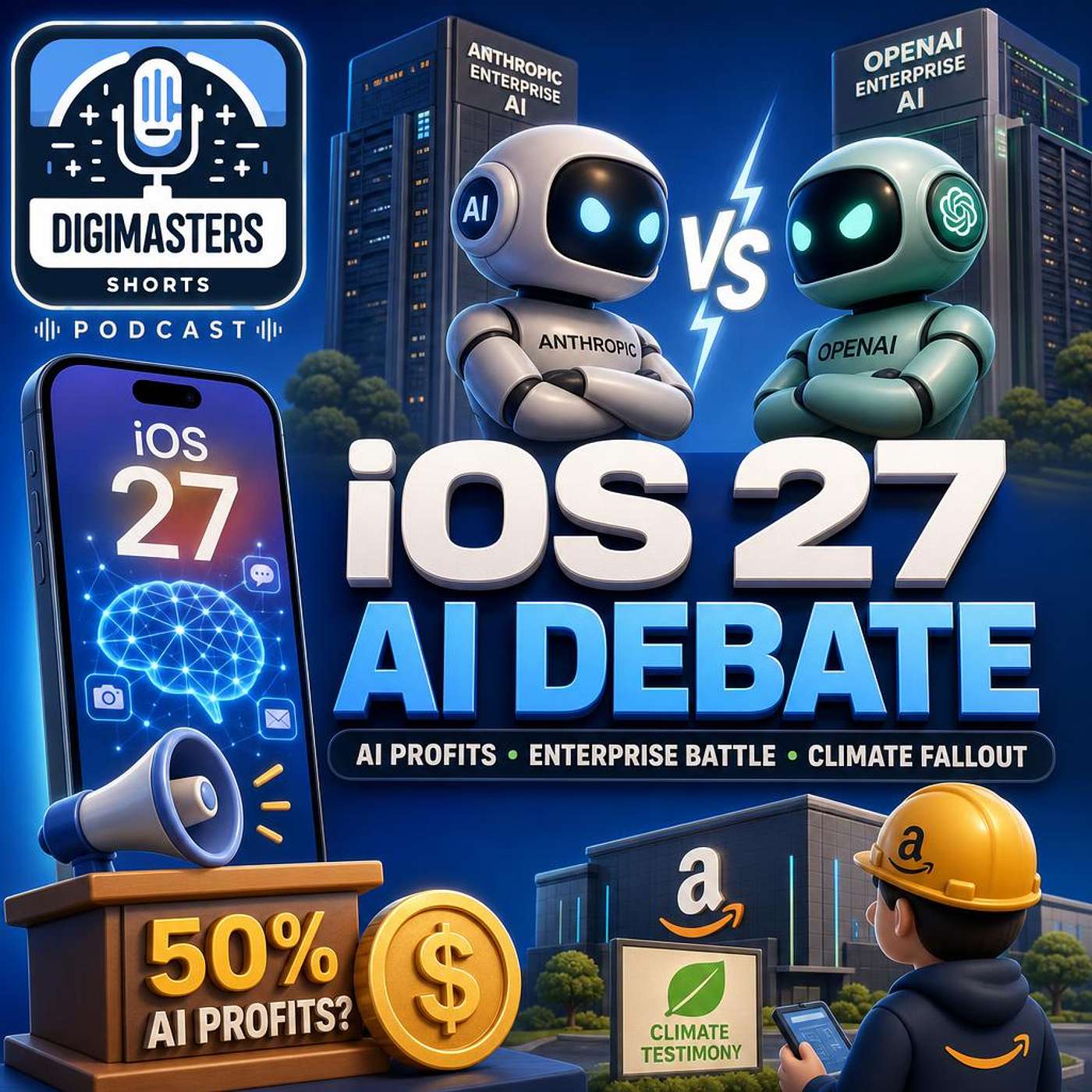 Apple’s iOS 27 AI Upgrade Sparks Debate, Anthropic vs OpenAI Battle for Enterprise, Bernie Sanders Demands 50% AI Profits, Amazon Engineers Face Retaliation Over Climate Testimony episode artwork
