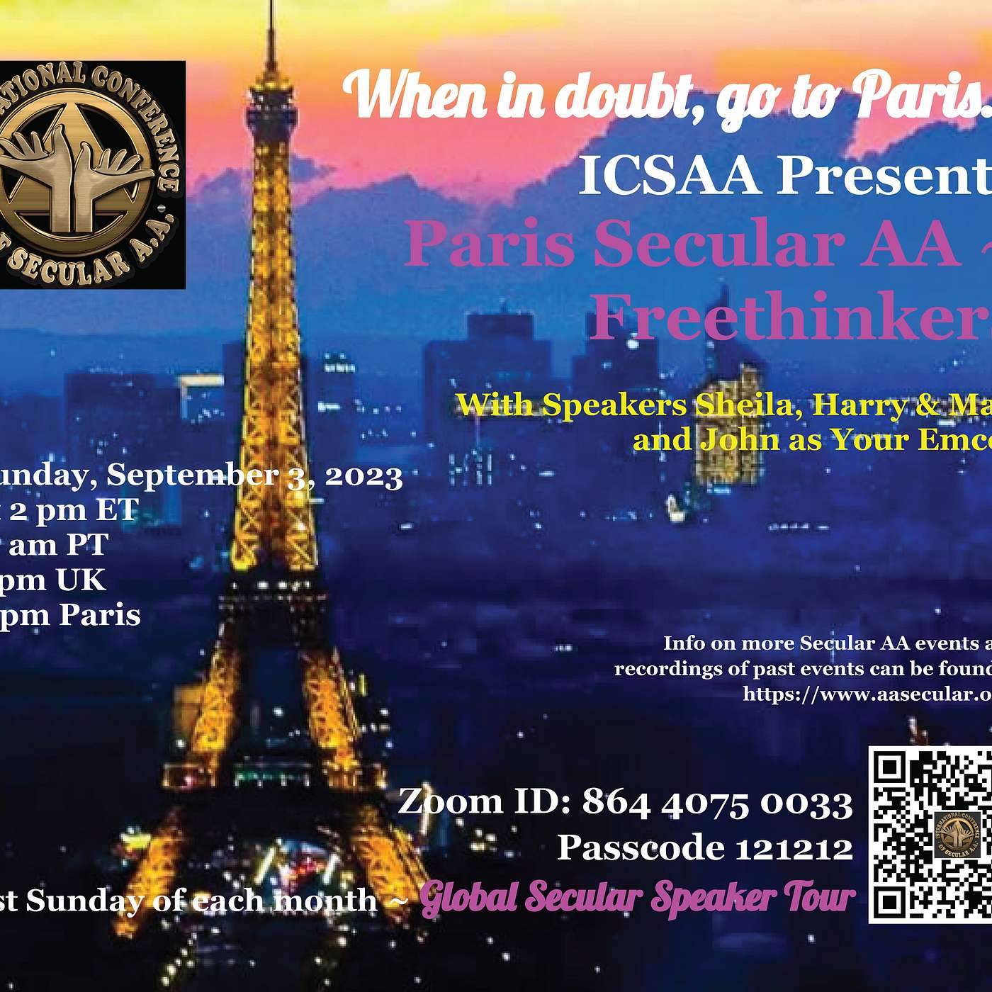 Secular AA Global Speaker Tour - Paris - Sep 3, 2023