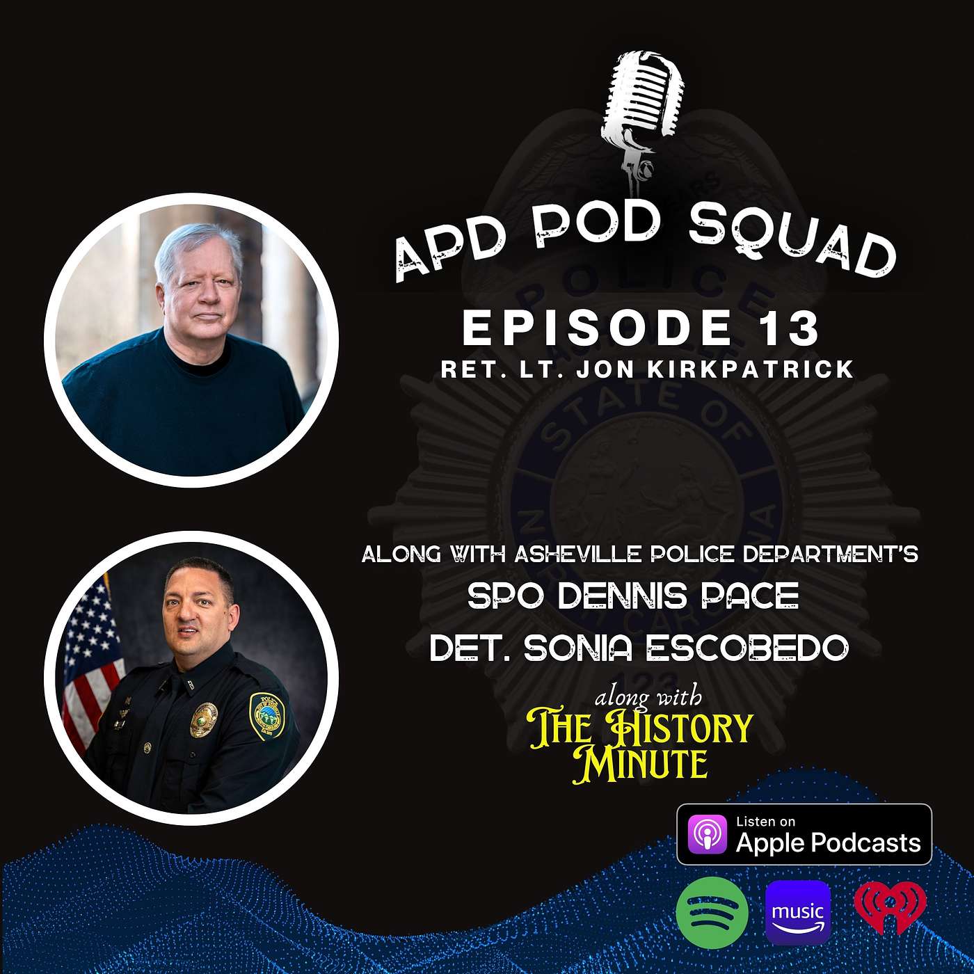 Episode 13; Detective Sonia Escobedo, Retired Lieutenant Jon Kirkpatrick, Officer Dennis Pace, and The History Minute with Hannah Silberman episode artwork