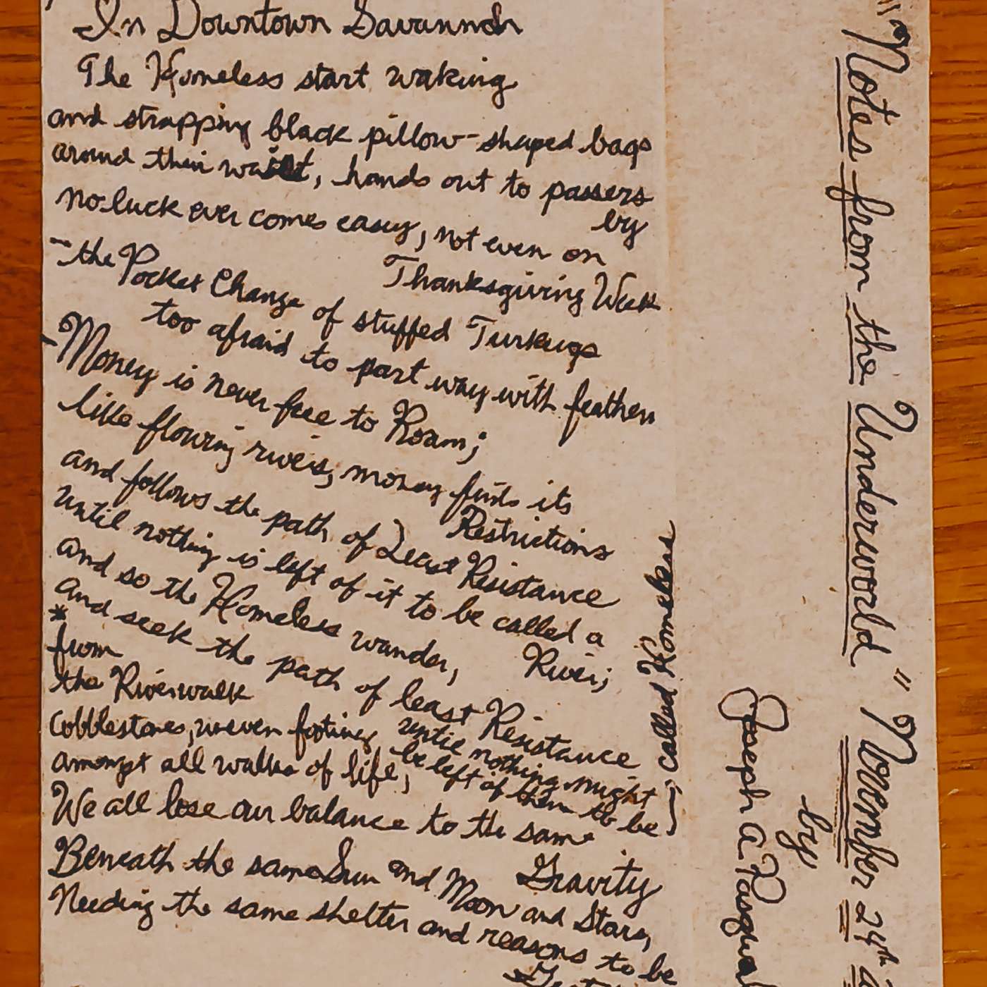 "Live in Savannah GA - Notes from the Underworld" Live prose reading original writing by Joe A Pasquale