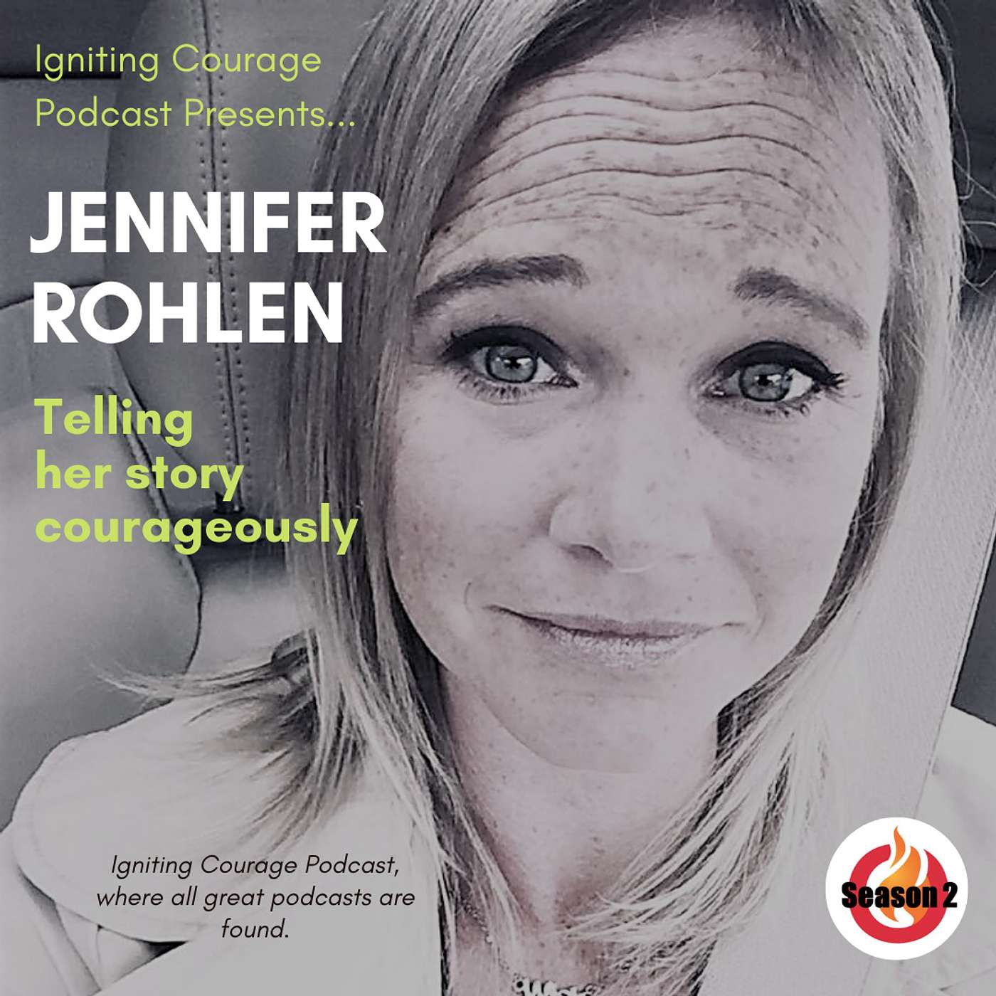 IGNITING COURAGE Podcast Episode 77: Interview with Jennifer Rohlen, Telling her story Courageously episode artwork