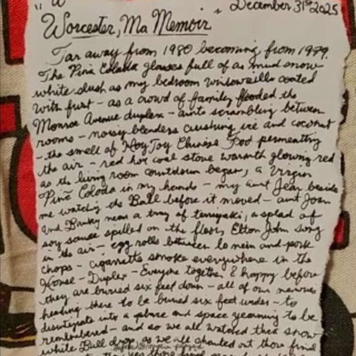 1979 New Year's Eve - Worcester MA Memoir, prose memory revisited 12-31-2025