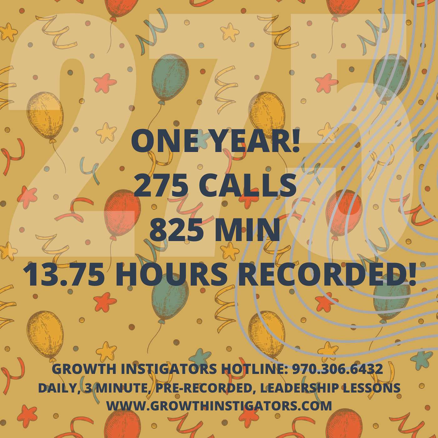 #275  One year, 275 calls, 825 min, 13.75 hours recorded! episode artwork