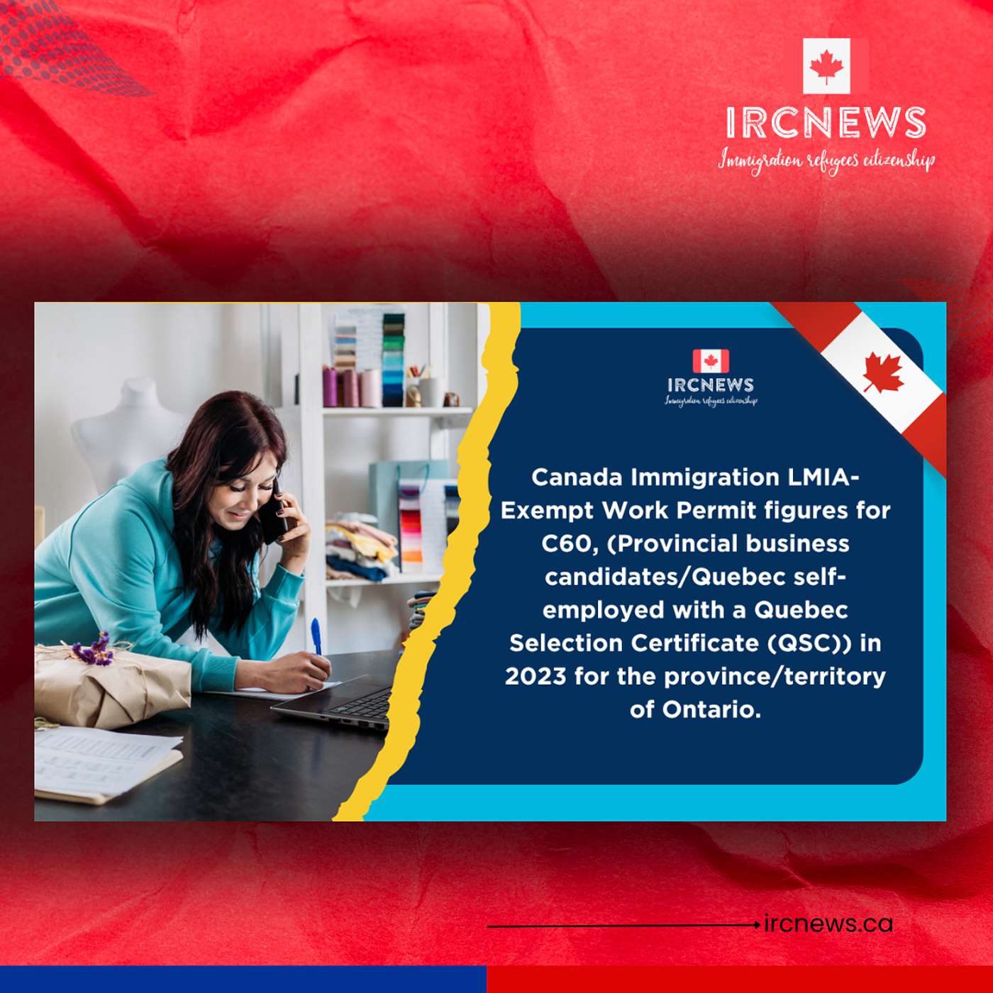 Canada Immigration LMIA-Exempt Work Permit figures for C60, (Provincial business candidates/Quebec self-employed with a Quebec Selection Certificate (QSC)) in 2023 for the province/territory of Ontario.