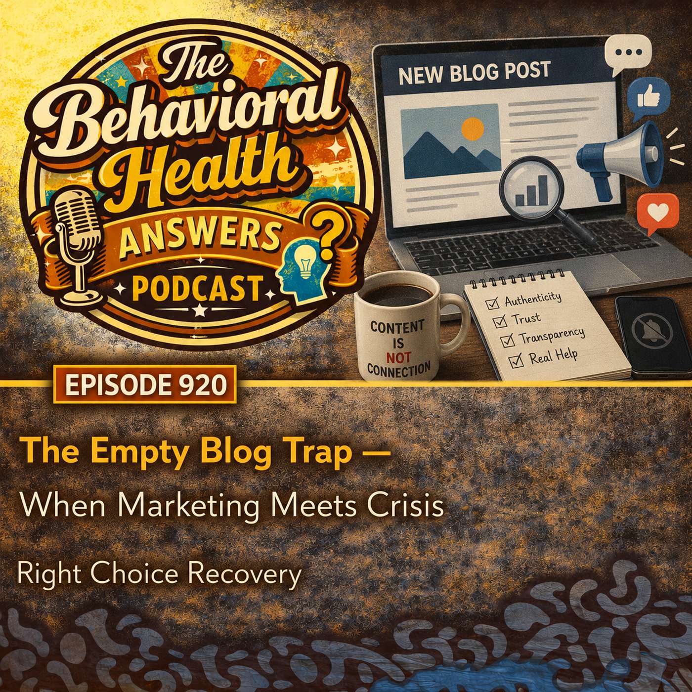 Episode 920: The Empty Blog Trap - When Marketing Meets Crisis | Right Choice Recovery episode artwork