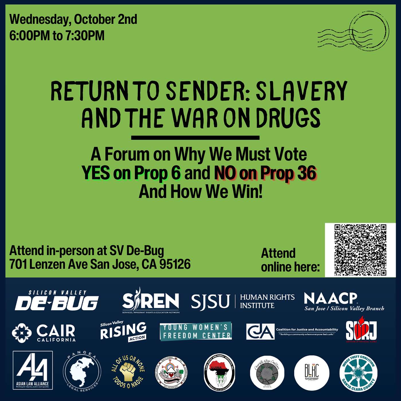 Return to Sender: Slavery and the War on Drugs | Forum on Why No on Prop 36 and Yes on Prop 6 episode artwork