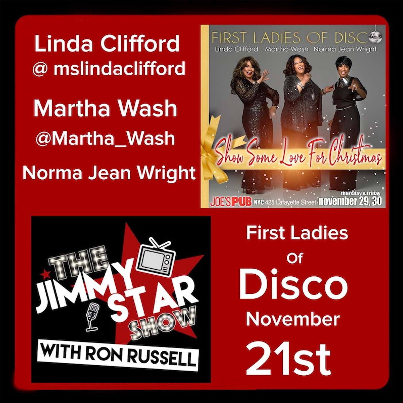 @JassonFinney/ @Martha_Wash/ @MsLindaClifford / Norma Jean Wright/ @JamesArenaNow