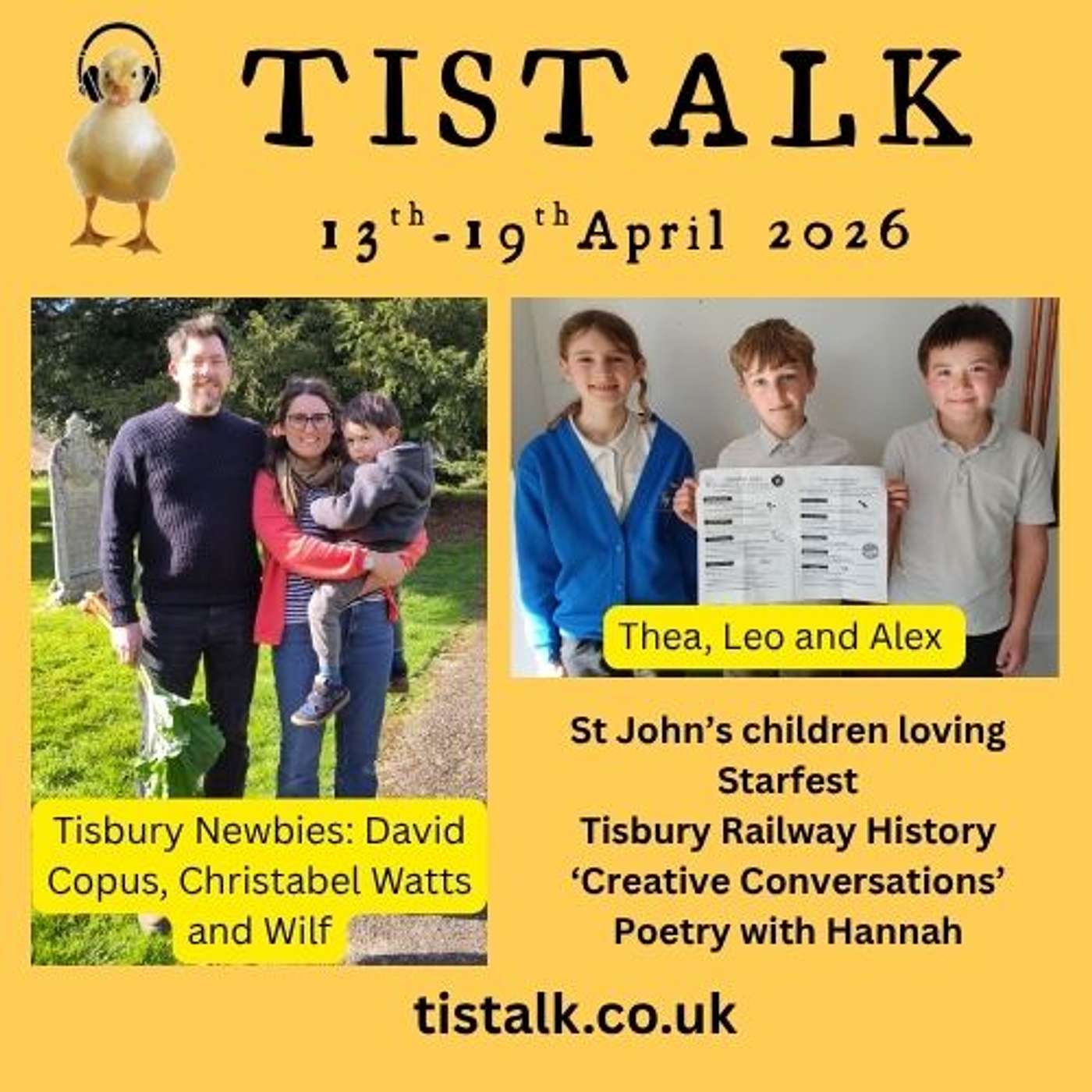 13th-19th April 2026 E6 S11 Christabel and David, St John's Kids, Tisbury Railway History, 'Creative Conversations', Poetry 13th-19th April 2026 E6 S11 Christabel and David, St John's Kids, Tisbury Railway History, 'Creative Conversations', Poetry