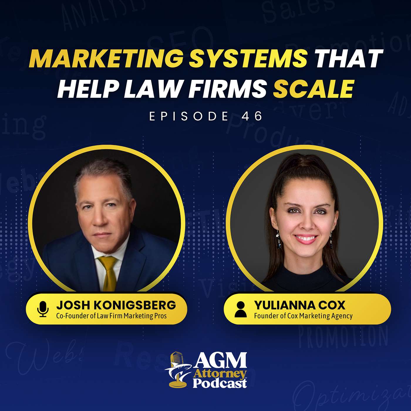 Episode 46, guest Yulianna Cox, "Marketing Systems That Help Law Firms Scale" episode artwork