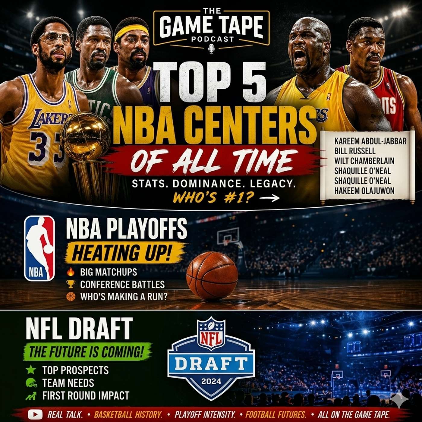Top 5 NBA Centers of All Time Ranked (Stats, Dominance & Legacy) | NBA Playoffs + NFL Draft Breakdown | The Game Tape episode artwork
