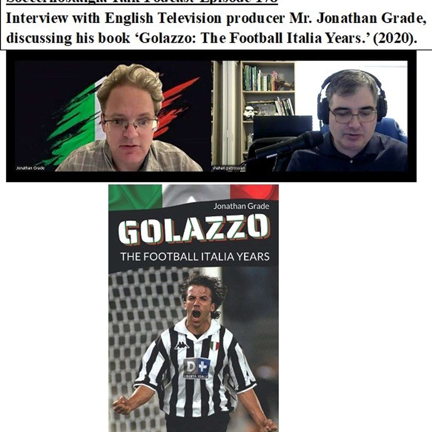 Soccernostalgia Talk Podcast-Episode 178 (Interview with English Television producer Mr. Jonathan Grade, discussing his book ‘Golazzo: The Football Italia Years.’ (2020))