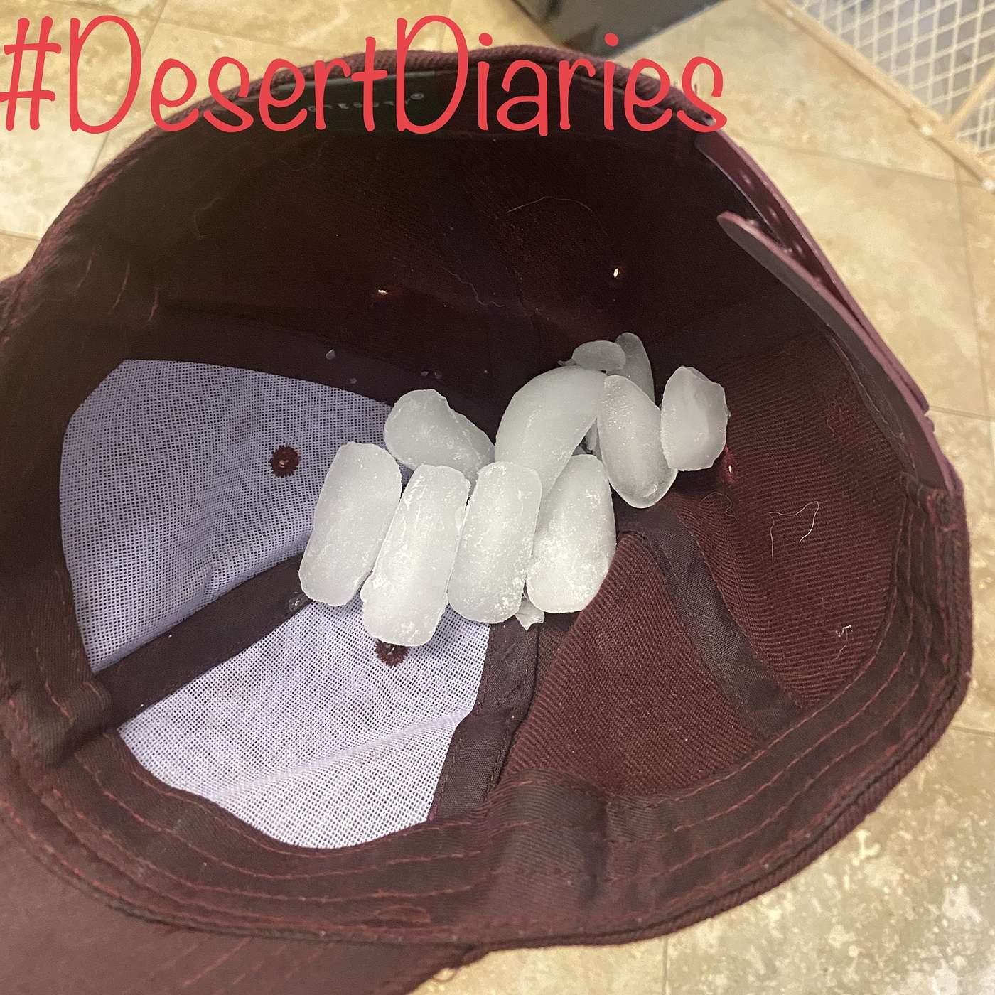 A baseball cap full of ice