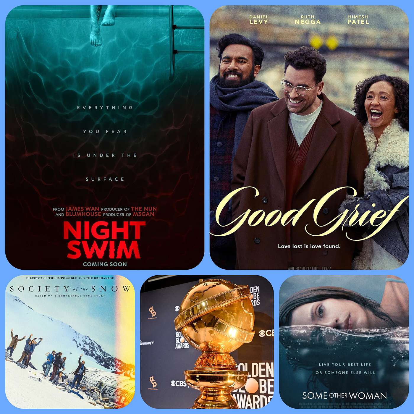 Episode 130 - Night Swim, Good Grief, Society of the Snow, Some Other Woman, Golden Globes Reactions episode artwork