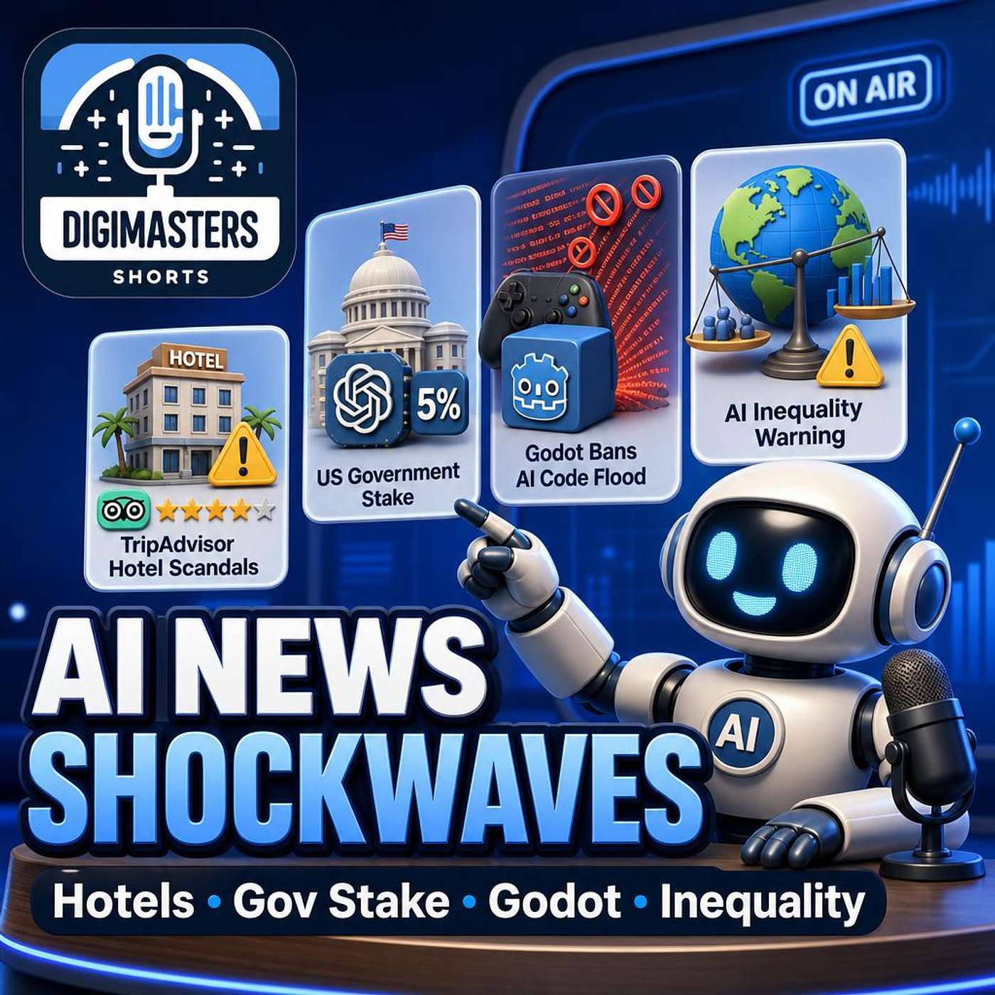 TripAdvisor Downplays Hotel Scandals with AI, OpenAI Offers US Government 5% Stake, Godot Bans AI Code Flood, UN Warns AI Fuels Global Inequality episode artwork