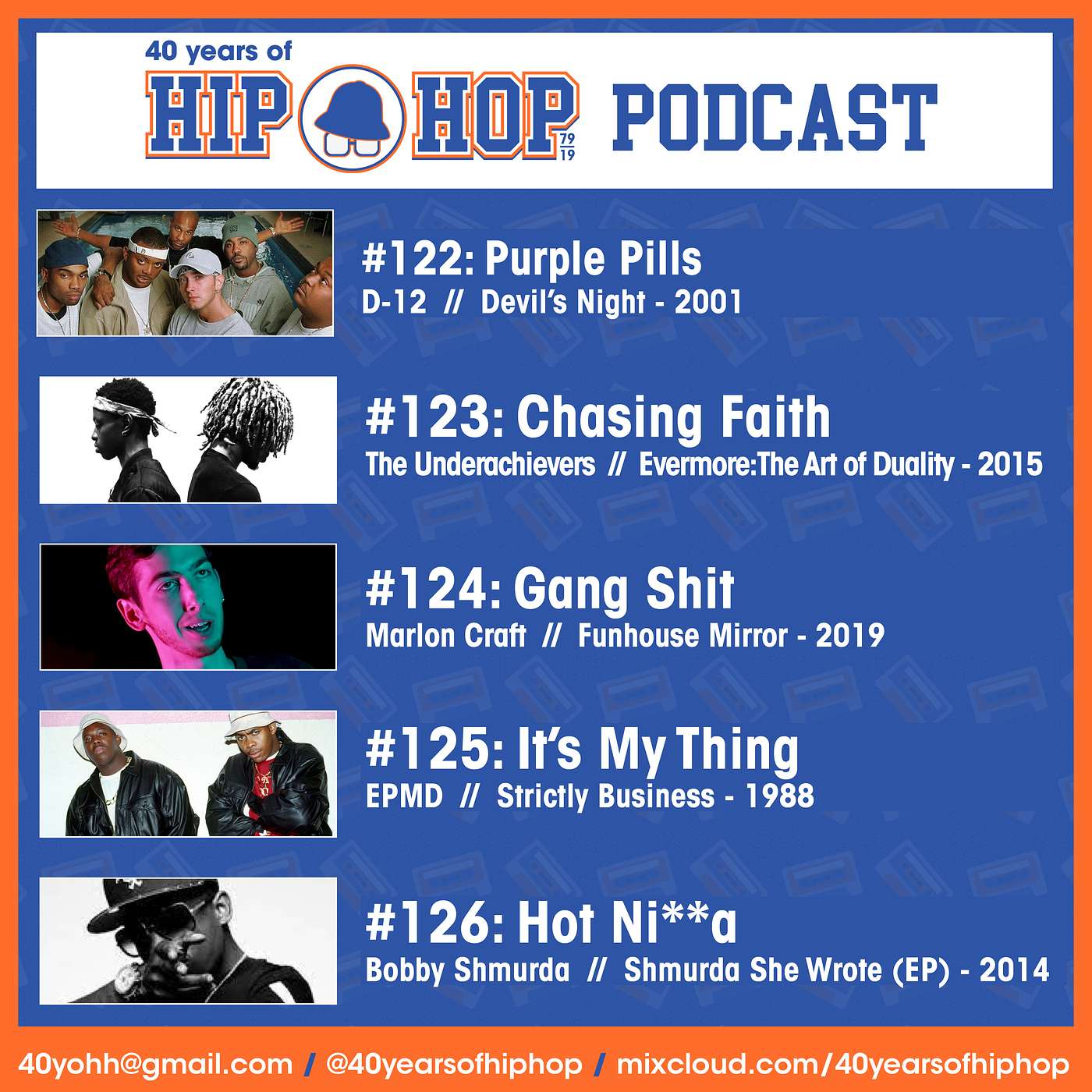 Vol.04 #122 to #126 Podcast * Purple Pills - Chasing Faith - Gang Shit - It's My Thing - Hot Ni**a * 40 Years of Hip Hop