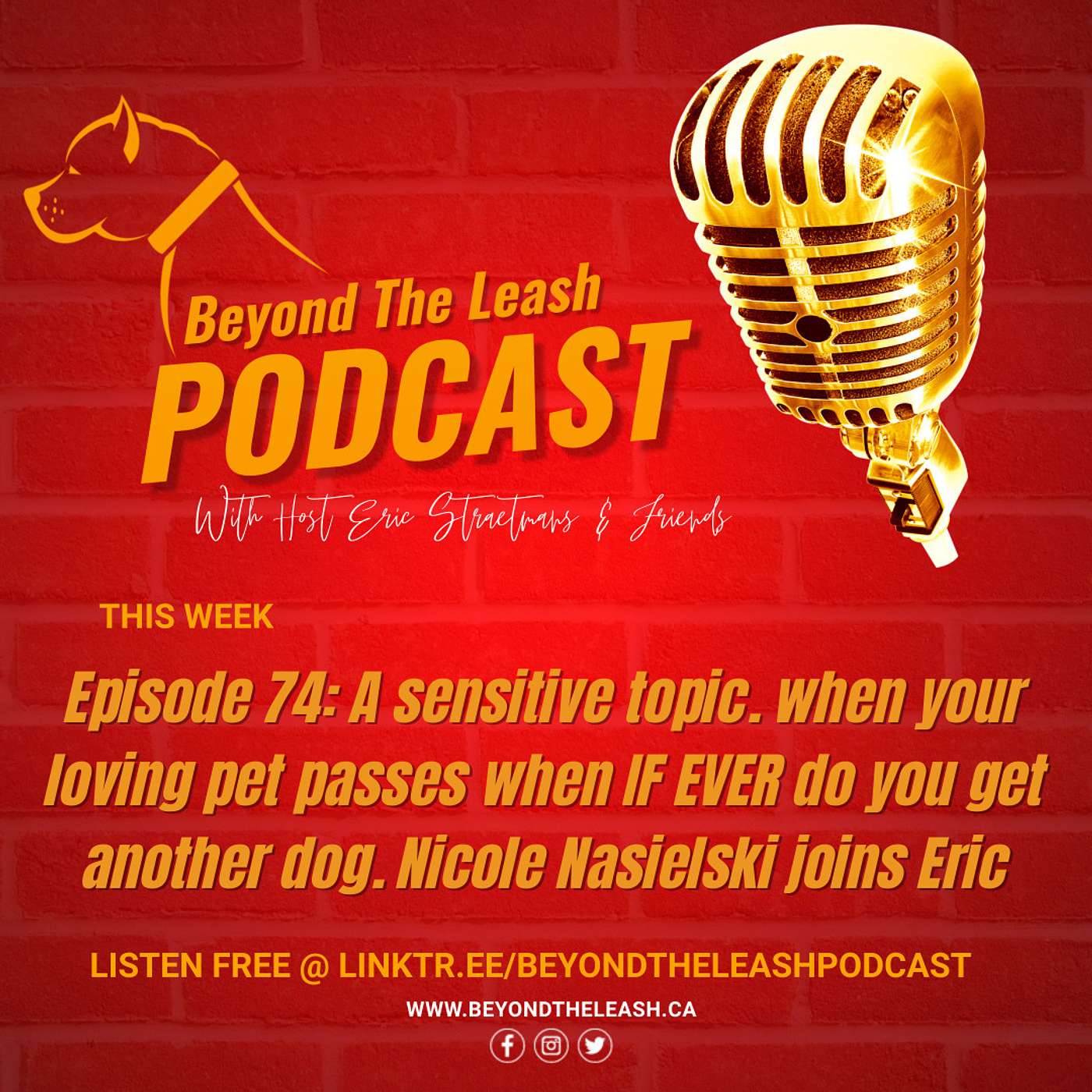 Episode 74:  A sensitive topic.  when your loving pet passes when IF EVER do you get another dog. Nicole Nasielski joins Eric