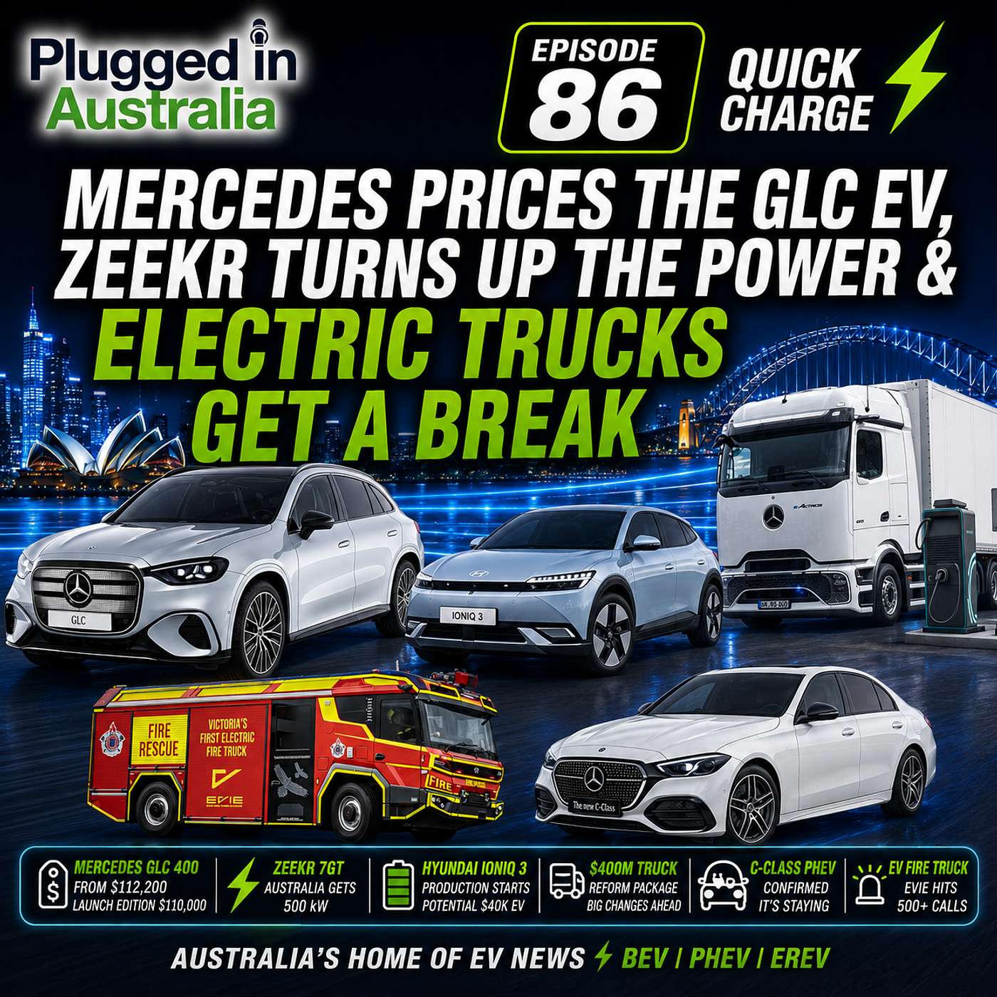 Episode 86; Quick Charge; Mercedes Prices the GLC EV, Zeekr Turns Up the Power & Electric Trucks Get a Break episode artwork