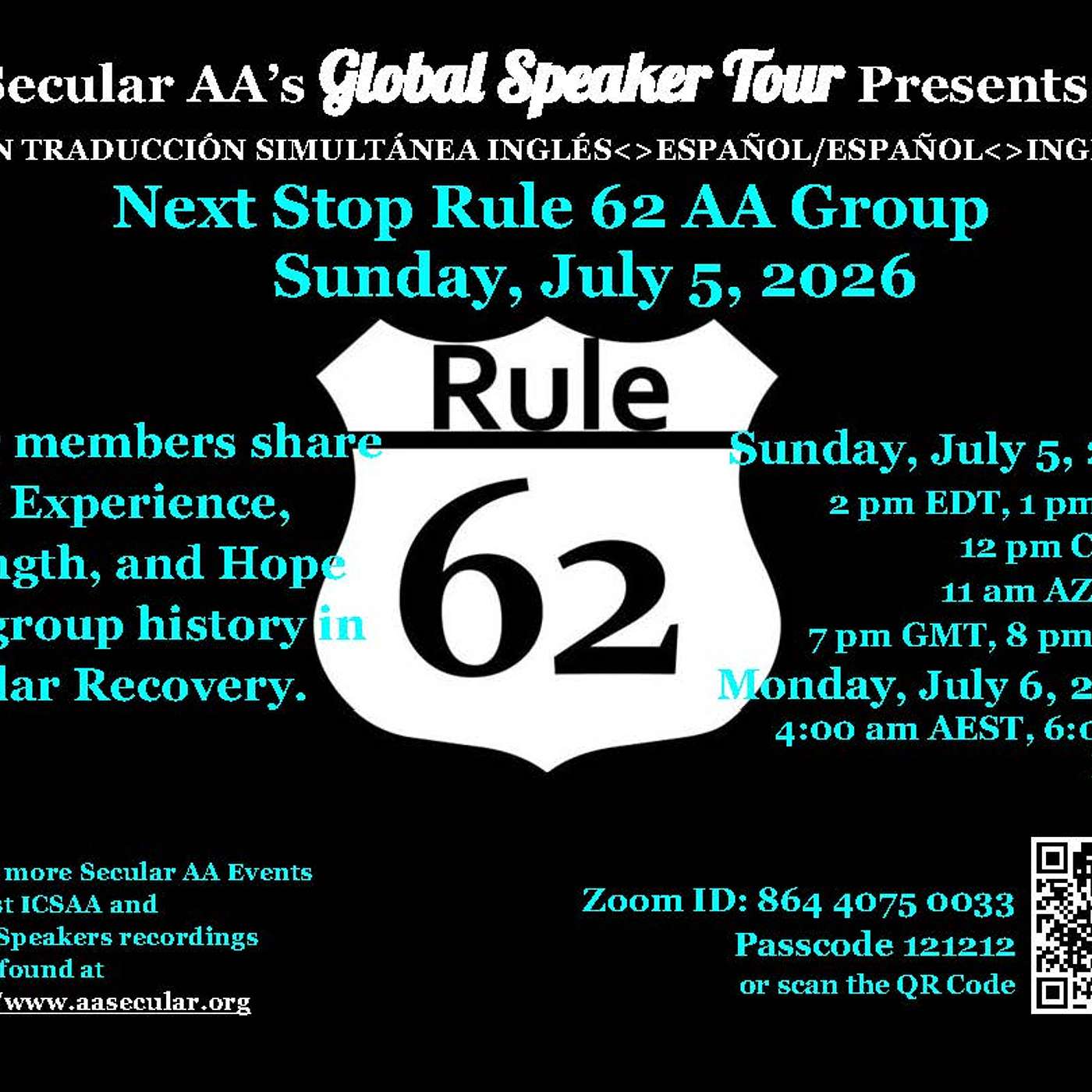 Secular AA Global Speaker Tour - Rule 62 AA Group- July 5, 2026 (Traducción Española) episode artwork