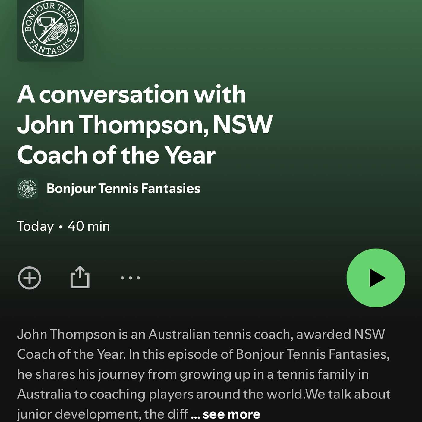 A GREAT PODCAST WITH THE GUYS FROM TENNIS FANTASIES, WE TALK ALL THINGS TENNIS, PLAYER DEVELOPMENT, WORLD WIDE TRAVEL AND MASSIVE PASSION FOR THE GAME A GREAT PODCAST WITH THE GUYS FROM TENNIS FANTASIES, WE TALK ALL THINGS TENNIS, PLAYER DEVELOPMENT, WORLD WIDE TRAVEL AND MASSIVE PASSION FOR THE GAME