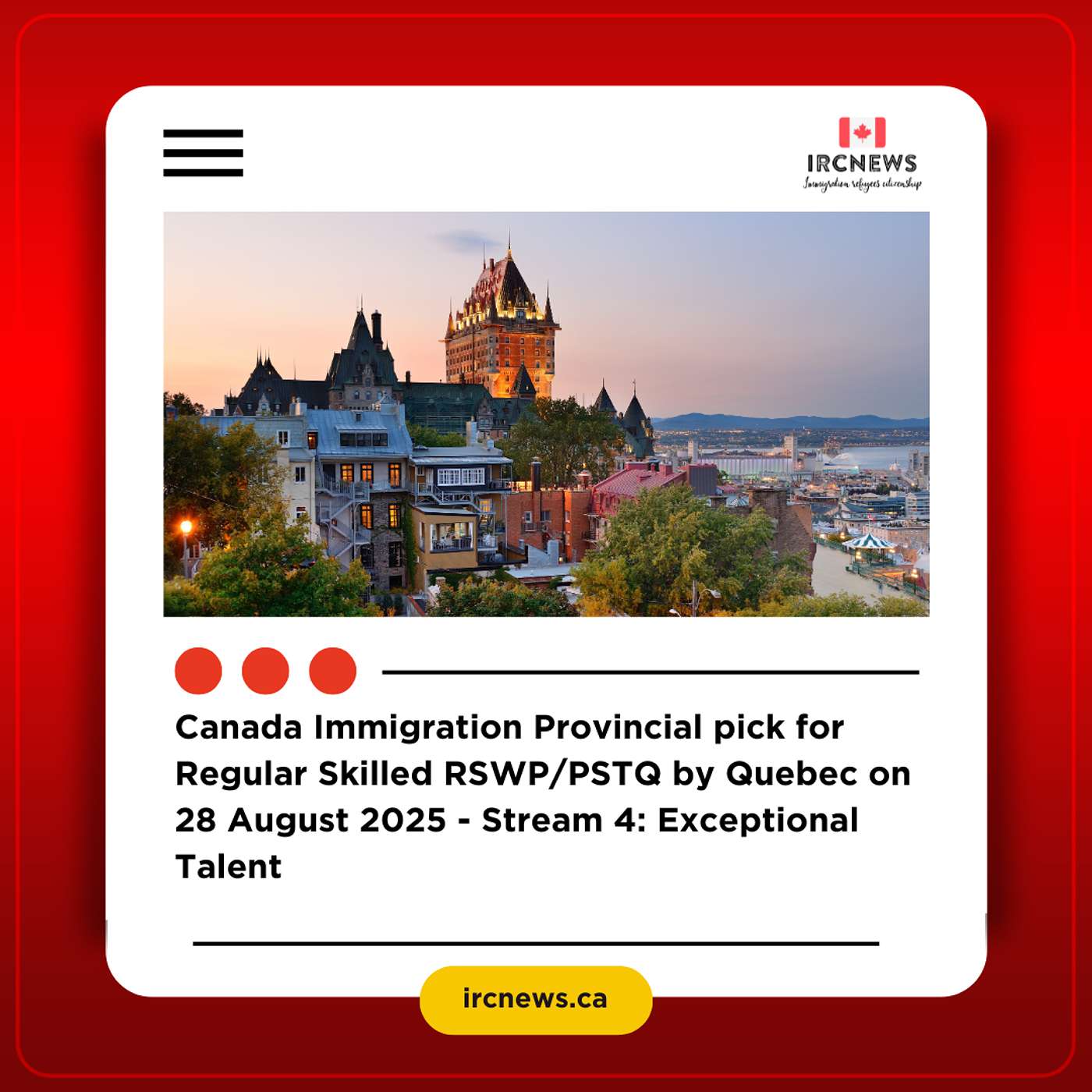 Canada Immigration Provincial pick for Regular Skilled RSWP/PSTQ by Quebec on 28 August 2025 - Stream 4: Exceptional Talent episode artwork