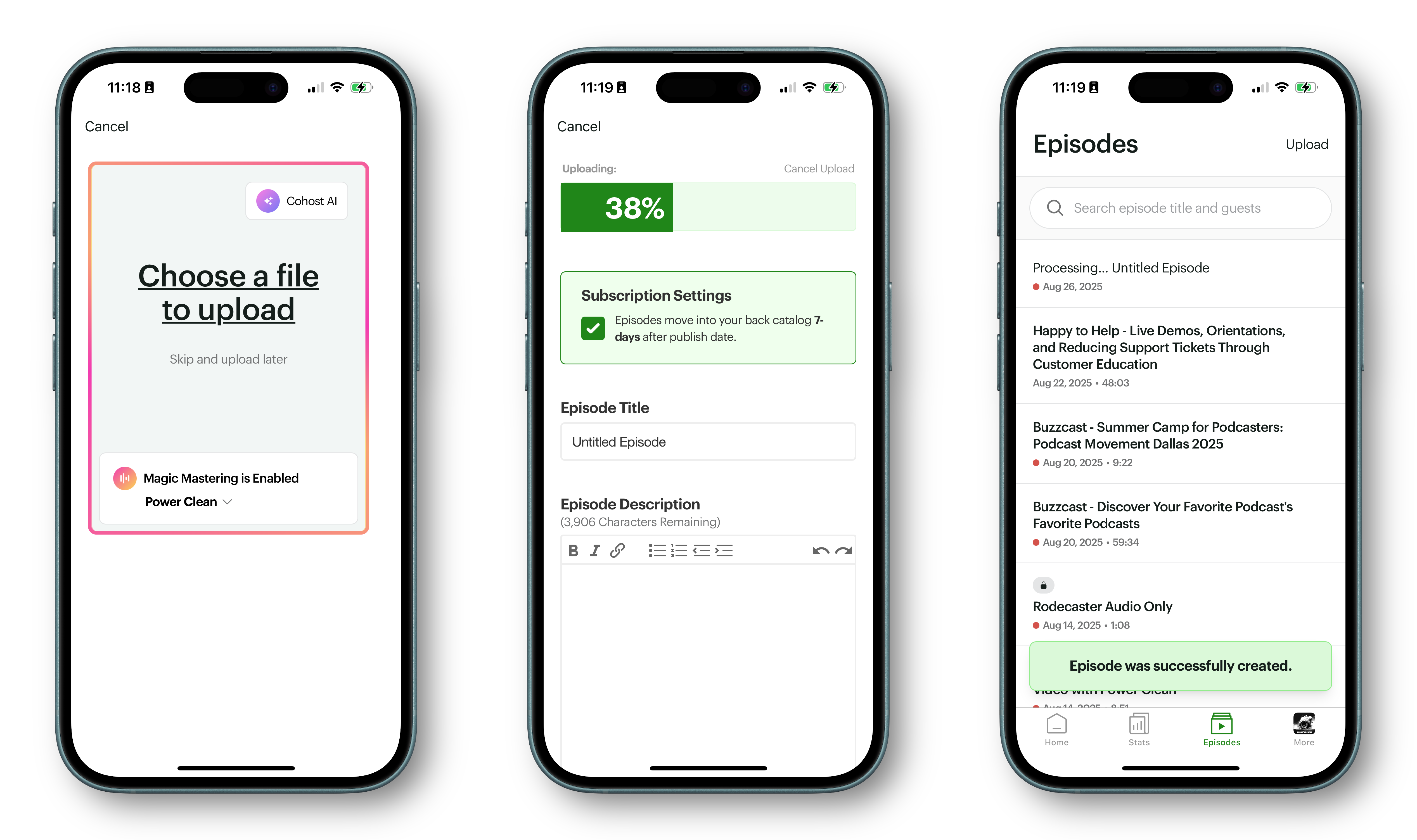 Upload episode on Buzzsprout Mobile